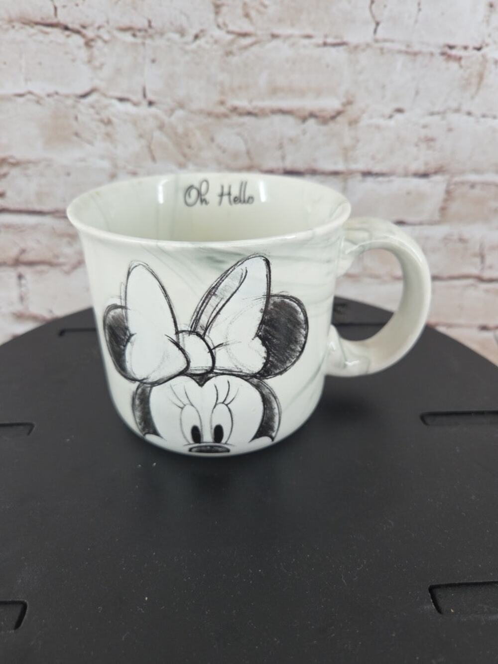 Disney Hand Sketched Minnie Mouse "Oh Hello" Marble Coffee And Tea Mug